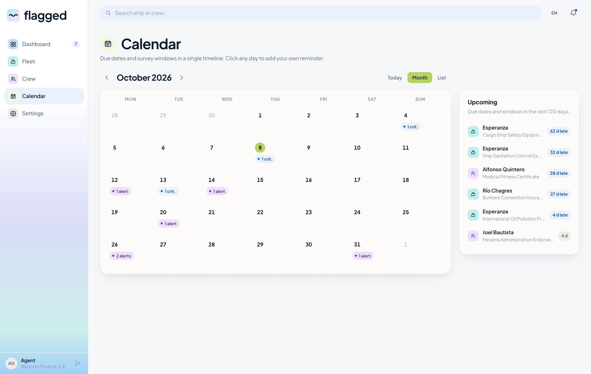 Flagged — the Calendar view