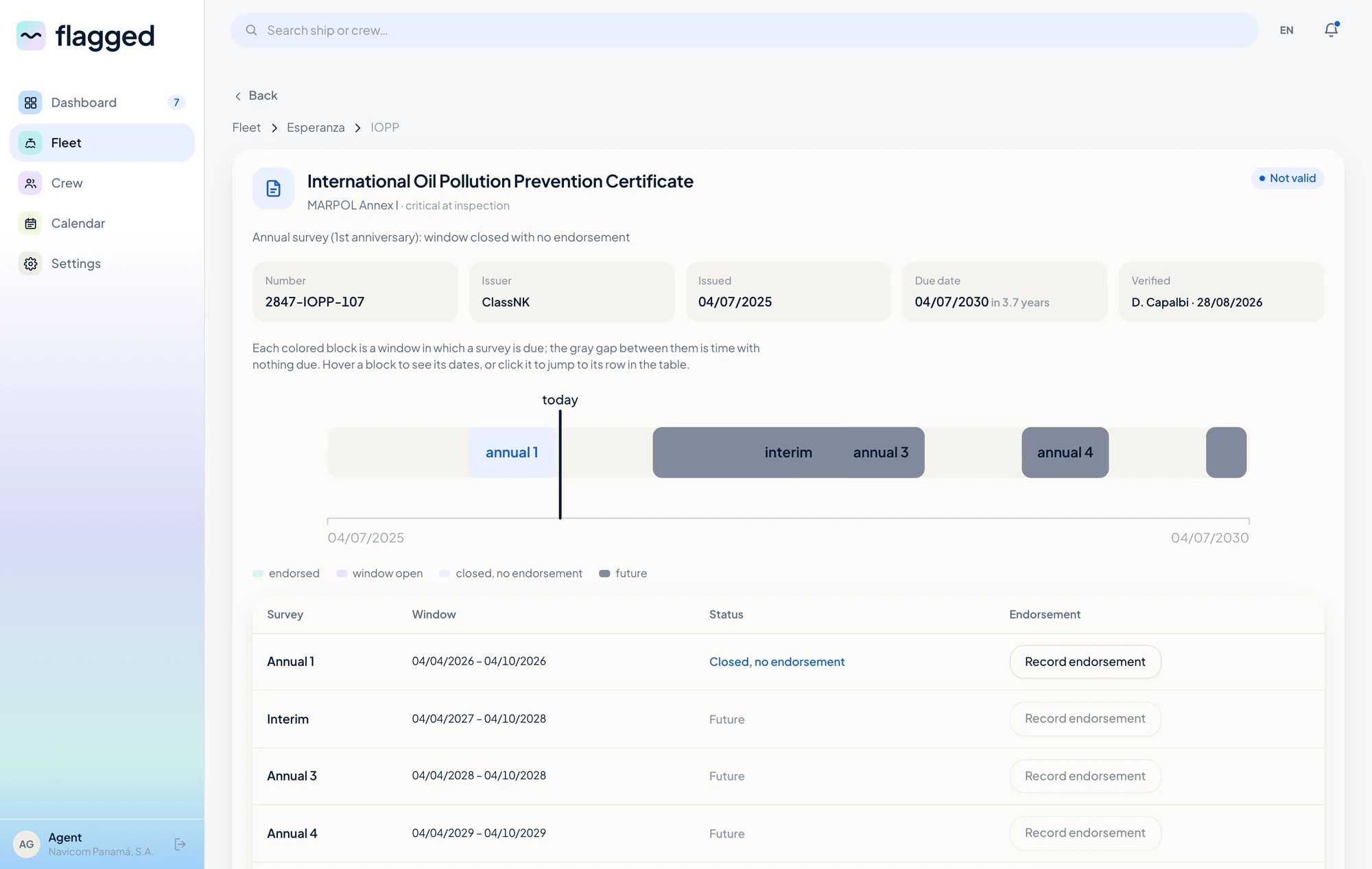 Flagged — a certificate due in 2030 and already not valid