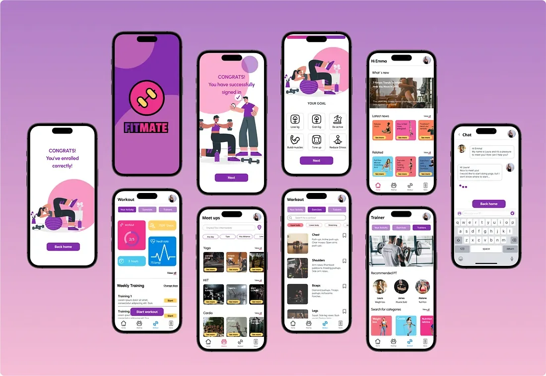 Fitmate — final screens